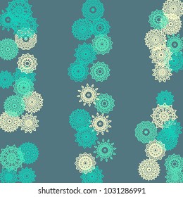 Simple Outline Mandalas on Square Background. Cute Ethnic Pattern with Round Lacy Medallions In Aztec, Indian or Moroccan Style. Bright Tribal Background for Orient Design. Vector