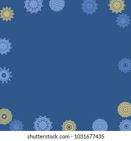 Simple Outline Mandalas on Square Background. Fancy Ethnic Pattern with Round Lacy Medallions In Aztec, Indian or Moroccan Style. Bright Tribal Background for Orient Design. Vector