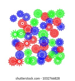 Simple Outline Mandalas on Square Background. Pretty Ethnic Pattern with Round Lacy Medallions In Moroccan, Indian or Turkish Style. Bright Tribal Background for Orient Design. Vector