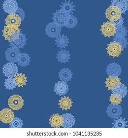Simple Outline Mandalas on Square Background. Delicate Ethnic Pattern with Round Lacy Medallions In Indian, Moroccan or Mexican Style. Bright Tribal Background for Orient Design. Vector