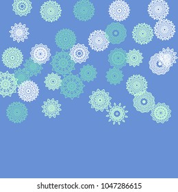 Simple Outline Mandalas on Square Background. Amazing Ethnic Pattern with Round Lacy Medallions In Aztec, Indian or Moroccan Style. Bright Tribal Background for Orient Design. Vector