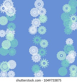 Simple Outline Mandalas on Square Background. Fancy Ethnic Pattern with Round Lacy Medallions In Moroccan, Indian or Mexican Style. Bright Tribal Background for Orient Design. Vector