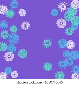 Simple Outline Mandalas on Square Background. Cute Ethnic Pattern with Round Lacy Medallions In Moroccan, Indian or Turkish Style. Bright Tribal Background for Orient Design. Vector