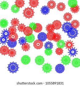 Simple Outline Mandalas on Square Background. Delicate Ethnic Pattern with Round Lacy Medallions In Moroccan, Indian or Mexican Style. Bright Tribal Background for Orient Design. Vector