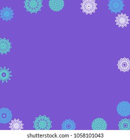 Simple Outline Mandalas on Square Background. Amazing Ethnic Pattern with Round Lacy Medallions In Aztec, Indian or Turkish Style. Bright Tribal Background for Orient Design. Vector