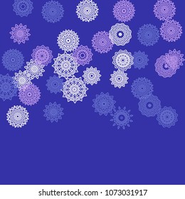 Simple Outline Mandalas on Square Background. Delicate Ethnic Pattern with Round Lacy Medallions In Indian, Moroccan or Mexican Style. Bright Tribal Background for Orient Design. Vector
