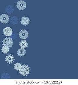 Simple Outline Mandalas on Square Background. Cute Ethnic Pattern with Round Lacy Medallions In Aztec, Indian or Moroccan Style. Bright Tribal Background for Orient Design. Vector