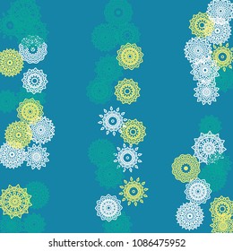 Simple Outline Mandalas on Square Background. Delicate Ethnic Pattern with Round Lacy Medallions In Aztec, Indian or Moroccan Style. Bright Tribal Background for Orient Design. Vector