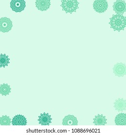 Simple Outline Mandalas on Square Background. Amazing Ethnic Pattern with Round Lacy Medallions In Moroccan, Indian or Mexican Style. Bright Tribal Background for Orient Design. Vector