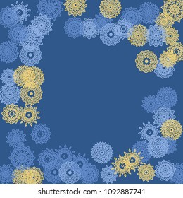 Simple Outline Mandalas on Square Background. Delicate Ethnic Pattern with Round Lacy Medallions In Indian, Moroccan or Mexican Style. Bright Tribal Background for Orient Design. Vector