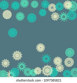 Simple Outline Mandalas on Square Background. Pretty Ethnic Pattern with Round Lacy Medallions In Indian, Moroccan or Mexican Style. Bright Tribal Background for Orient Design. Vector