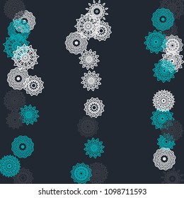 Simple Outline Mandalas on Square Background. Delicate Ethnic Pattern with Round Lacy Medallions In Moroccan, Indian or Mexican Style. Bright Tribal Background for Orient Design. Vector