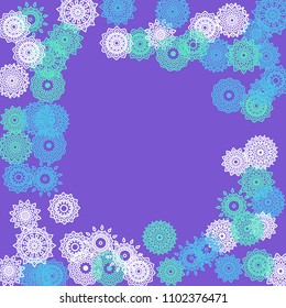 Simple Outline Mandalas on Square Background. Cute Ethnic Pattern with Round Lacy Medallions In Moroccan, Indian or Mexican Style. Bright Tribal Background for Orient Design. Vector