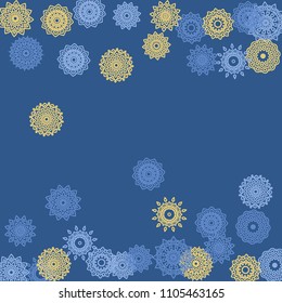 Simple Outline Mandalas on Square Background. Cute Ethnic Pattern with Round Lacy Medallions In Aztec, Indian or Turkish Style. Bright Tribal Background for Orient Design. Vector