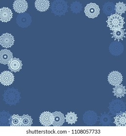 Simple Outline Mandalas on Square Background. Amazing Ethnic Pattern with Round Lacy Medallions In Moroccan, Indian or Turkish Style. Bright Tribal Background for Orient Design. Vector