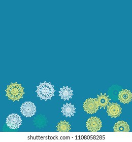 Simple Outline Mandalas on Square Background. Delicate Ethnic Pattern with Round Lacy Medallions In Moroccan, Indian or Mexican Style. Bright Tribal Background for Orient Design. Vector