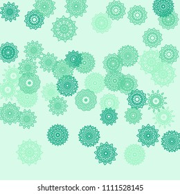 Simple Outline Mandalas on Square Background. Delicate Ethnic Pattern with Round Lacy Medallions In Moroccan, Indian or Mexican Style. Bright Tribal Background for Orient Design. Vector