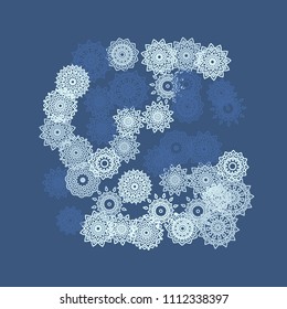 Simple Outline Mandalas on Square Background. Delicate Ethnic Pattern with Round Lacy Medallions In Aztec, Indian or Turkish Style. Bright Tribal Background for Orient Design. Vector