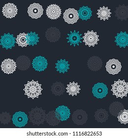 Simple Outline Mandalas on Square Background. Delicate Ethnic Pattern with Round Lacy Medallions In Moroccan, Indian or Turkish Style. Bright Tribal Background for Orient Design. Vector