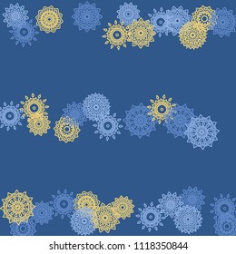 Simple Outline Mandalas on Square Background. Fancy Ethnic Pattern with Round Lacy Medallions In Aztec, Indian or Turkish Style. Bright Tribal Background for Orient Design. Vector