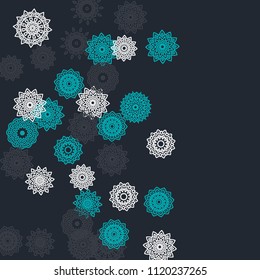 Simple Outline Mandalas on Square Background. Amazing Ethnic Pattern with Round Lacy Medallions In Indian, Moroccan or Mexican Style. Bright Tribal Background for Orient Design. Vector