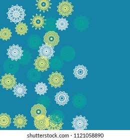 Simple Outline Mandalas on Square Background. Fancy Ethnic Pattern with Round Lacy Medallions In Aztec, Mexican or Moroccan Style. Bright Tribal Background for Orient Design. Vector