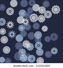 Simple Outline Mandalas on Square Background. Amazing Ethnic Pattern with Round Lacy Medallions In Indian, Moroccan or Mexican Style. Bright Tribal Background for Orient Design. Vector