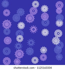 Simple Outline Mandalas on Square Background. Delicate Ethnic Pattern with Round Lacy Medallions In Indian, Moroccan or Mexican Style. Bright Tribal Background for Orient Design. Vector