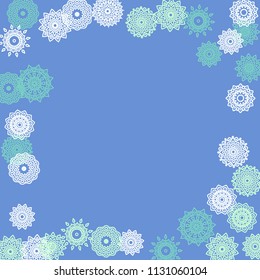 Simple Outline Mandalas on Square Background. Pretty Ethnic Pattern with Round Lacy Medallions In Moroccan, Indian or Mexican Style. Bright Tribal Background for Orient Design. Vector
