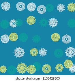 Simple Outline Mandalas on Square Background. Amazing Ethnic Pattern with Round Lacy Medallions In Indian, Moroccan or Mexican Style. Bright Tribal Background for Orient Design. Vector