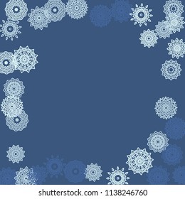 Simple Outline Mandalas on Square Background. Delicate Ethnic Pattern with Round Lacy Medallions In Aztec, Mexican or Moroccan Style. Bright Tribal Background for Orient Design. Vector