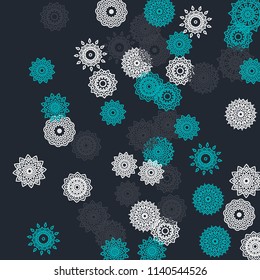 Simple Outline Mandalas on Square Background. Amazing Ethnic Pattern with Round Lacy Medallions In Aztec, Indian or Moroccan Style. Bright Tribal Background for Orient Design. Vector