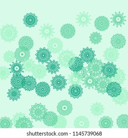 Simple Outline Mandalas on Square Background. Fancy Ethnic Pattern with Round Lacy Medallions In Indian, Moroccan or Mexican Style. Bright Tribal Background for Orient Design. Vector