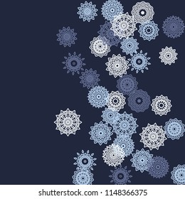 Simple Outline Mandalas on Square Background. Cute Ethnic Pattern with Round Lacy Medallions In Moroccan, Indian or Mexican Style. Bright Tribal Background for Orient Design. Vector