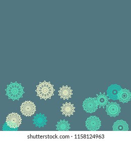 Simple Outline Mandalas on Square Background. Cute Ethnic Pattern with Round Lacy Medallions In Aztec, Indian or Turkish Style. Bright Tribal Background for Orient Design. Vector