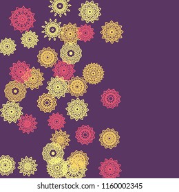 Simple Outline Mandalas on Square Background. Pretty Ethnic Pattern with Round Lacy Medallions In Moroccan, Indian or Turkish Style. Bright Tribal Background for Orient Design. Vector