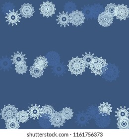 Simple Outline Mandalas on Square Background. Delicate Ethnic Pattern with Round Lacy Medallions In Moroccan, Indian or Turkish Style. Bright Tribal Background for Orient Design. Vector