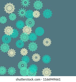 Simple Outline Mandalas on Square Background. Pretty Ethnic Pattern with Round Lacy Medallions In Indian, Moroccan or Mexican Style. Bright Tribal Background for Orient Design. Vector