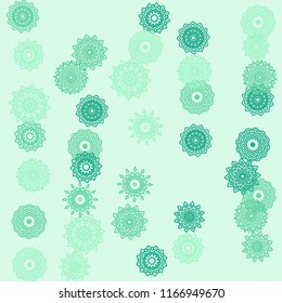 Simple Outline Mandalas on Square Background. Cute Ethnic Pattern with Round Lacy Medallions In Moroccan, Indian or Turkish Style. Bright Tribal Background for Orient Design. Vector