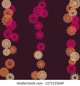 Simple Outline Mandalas on Square Background. Pretty Ethnic Pattern with Round Lacy Medallions In Aztec, Indian or Turkish Style. Bright Tribal Background for Orient Design. Vector
