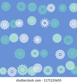 Simple Outline Mandalas on Square Background. Delicate Ethnic Pattern with Round Lacy Medallions In Moroccan, Indian or Mexican Style. Bright Tribal Background for Orient Design. Vector