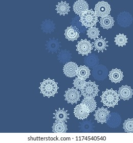 Simple Outline Mandalas on Square Background. Cute Ethnic Pattern with Round Lacy Medallions In Aztec, Mexican or Moroccan Style. Bright Tribal Background for Orient Design. Vector