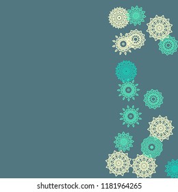 Simple Outline Mandalas on Square Background. Delicate Ethnic Pattern with Round Lacy Medallions In Indian, Moroccan or Mexican Style. Bright Tribal Background for Orient Design. Vector