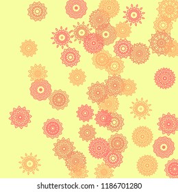 Simple Outline Mandalas on Square Background. Pretty Ethnic Pattern with Round Lacy Medallions In Aztec, Indian or Moroccan Style. Bright Tribal Background for Orient Design. Vector