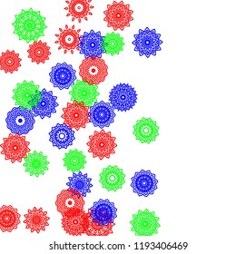 Simple Outline Mandalas on Square Background. Cute Ethnic Pattern with Round Lacy Medallions In Aztec, Indian or Turkish Style. Bright Tribal Background for Orient Design. Vector