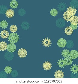 Simple Outline Mandalas on Square Background. Fancy Ethnic Pattern with Round Lacy Medallions In Indian, Moroccan or Mexican Style. Bright Tribal Background for Orient Design. Vector