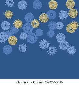 Simple Outline Mandalas on Square Background. Amazing Ethnic Pattern with Round Lacy Medallions In Indian, Moroccan or Mexican Style. Bright Tribal Background for Orient Design. Vector