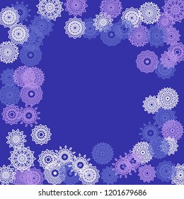 Simple Outline Mandalas on Square Background. Cute Ethnic Pattern with Round Lacy Medallions In Aztec, Mexican or Moroccan Style. Bright Tribal Background for Orient Design. Vector