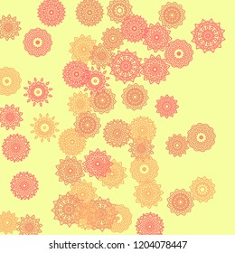 Simple Outline Mandalas on Square Background. Fancy Ethnic Pattern with Round Lacy Medallions In Moroccan, Indian or Mexican Style. Bright Tribal Background for Orient Design. Vector