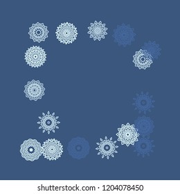 Simple Outline Mandalas on Square Background. Delicate Ethnic Pattern with Round Lacy Medallions In Moroccan, Indian or Mexican Style. Bright Tribal Background for Orient Design. Vector